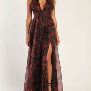 Lulu's Red and Black Floral Maxi Dress